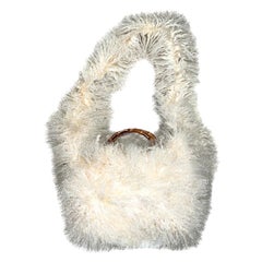 RARE Gucci by Tom Ford SS 1996 White Shearling Fur Bamboo Bag seen on Kate Moss
