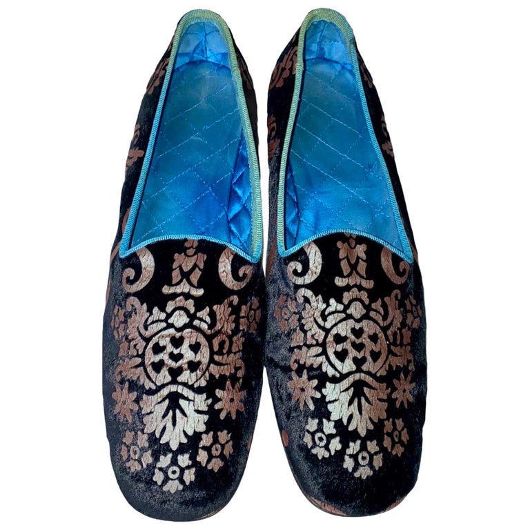 Rare Gucci by Tom Ford Velvet Brocade Print Flats Slippers Loafers For Sale