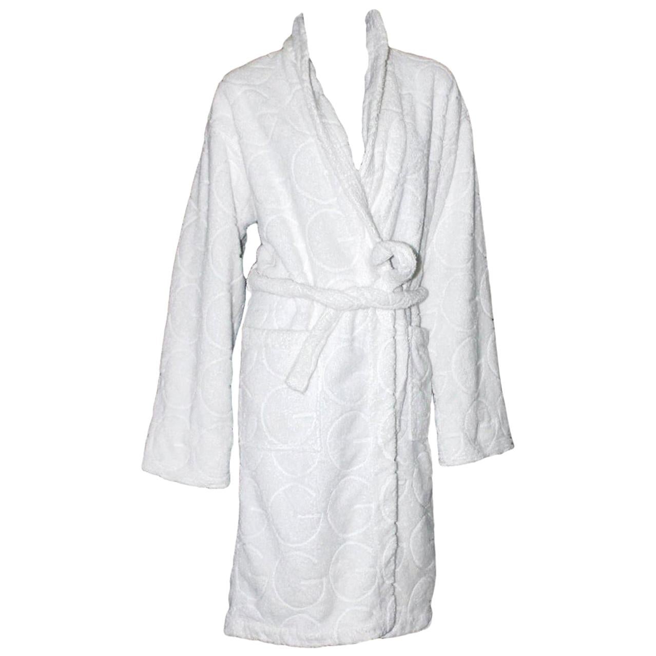 Rare Gucci by Tom Ford White GG Logo Terrycloth Terry Towel Bath Robe Coat 