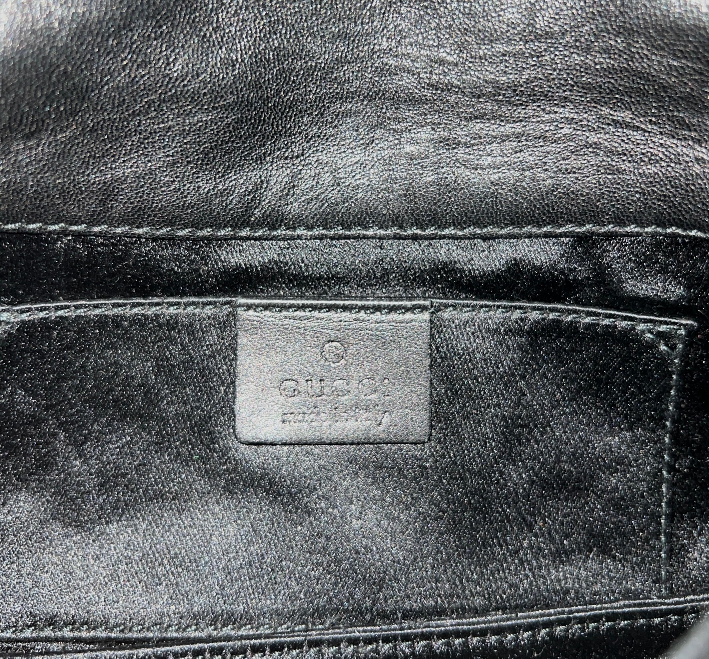Gucci Tom Ford Black Monogram Beaded Crystal Lizard Bamboo Horsebit Clutch Bag en vente 5
