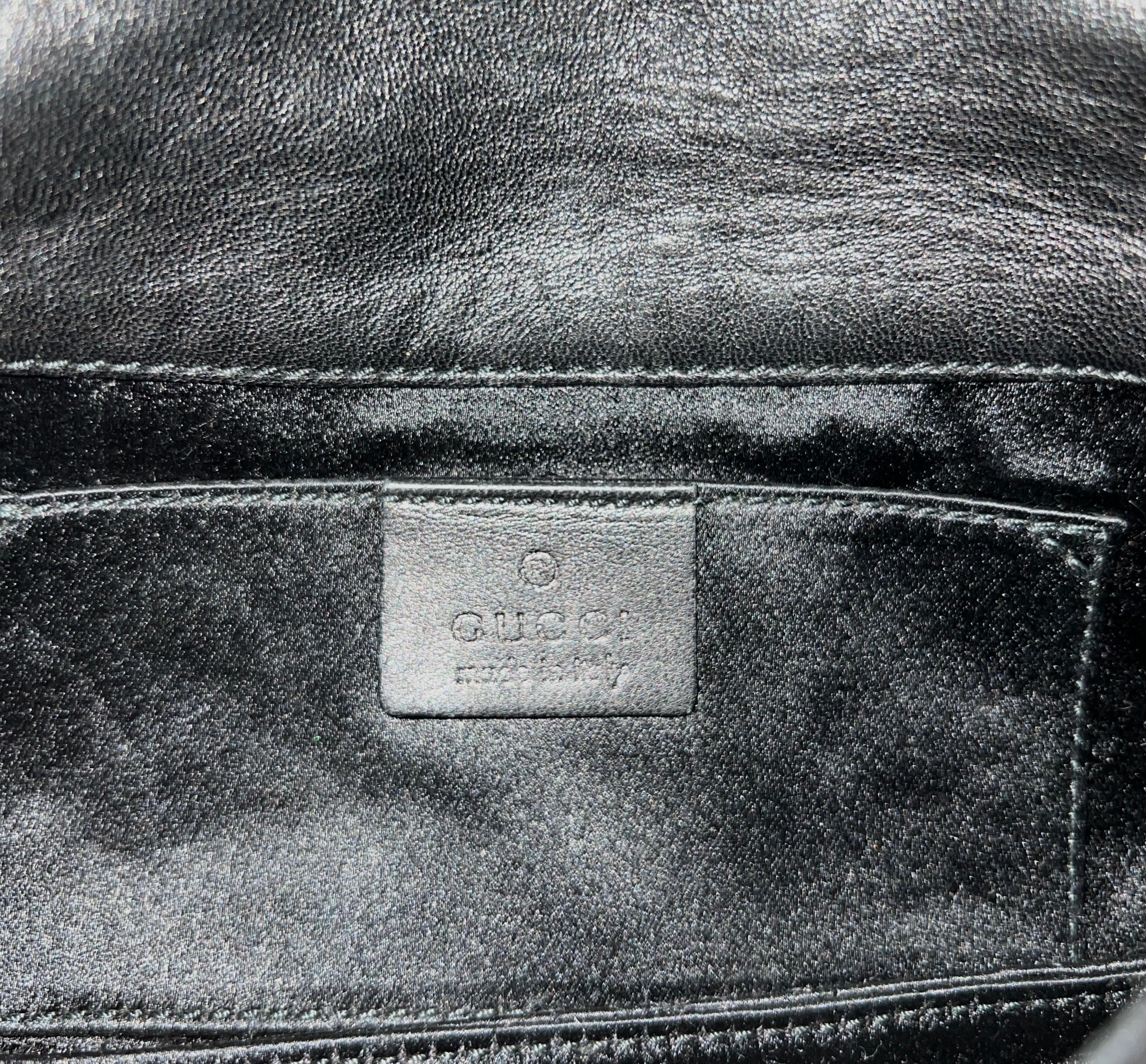 Rare GUCCI by Tom Ford Black Monogram Beaded Crystal Lizard Bamboo Horsebit Bag For Sale 3