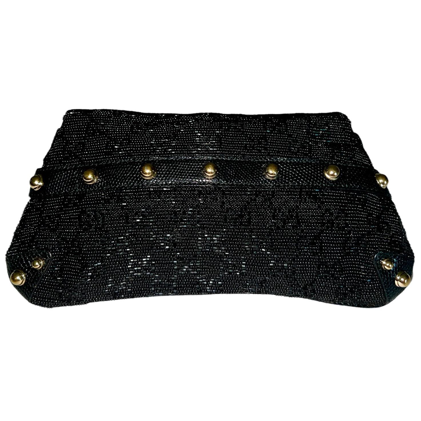 Rare GUCCI by Tom Ford Black Monogram Beaded Crystal Lizard Rare GUCCI by Tom Ford Black Monogram Beaded Crystal Lizard