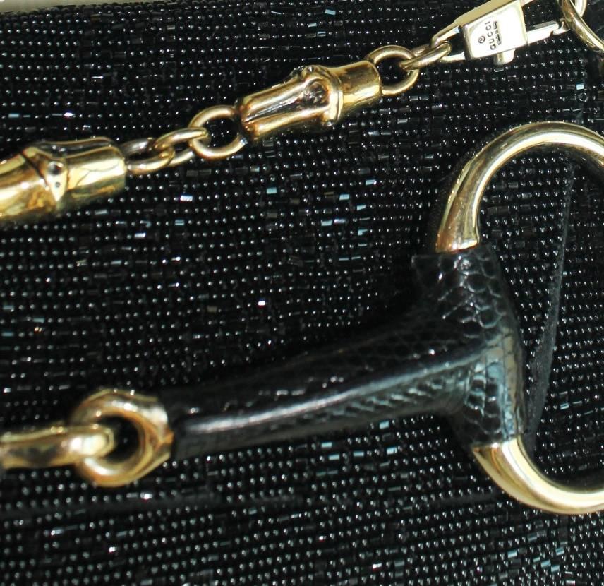 Noir Gucci Tom Ford Black Monogram Beaded Crystal Lizard Bamboo Horsebit Clutch Bag en vente