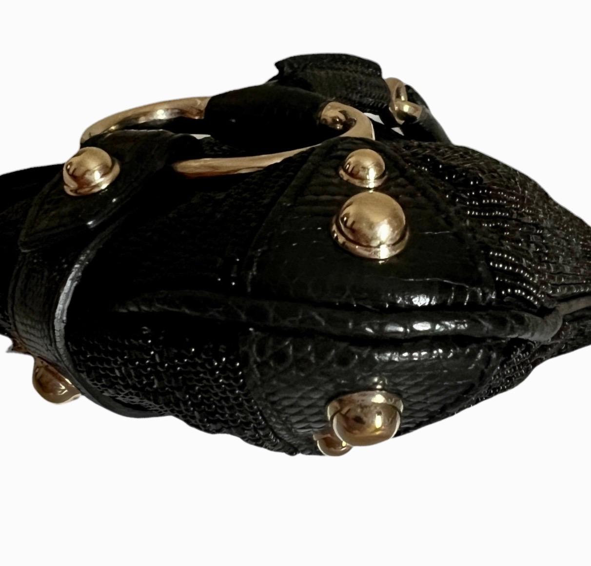 Gucci Tom Ford Black Monogram Beaded Crystal Lizard Bamboo Horsebit Clutch Bag Pour femmes en vente