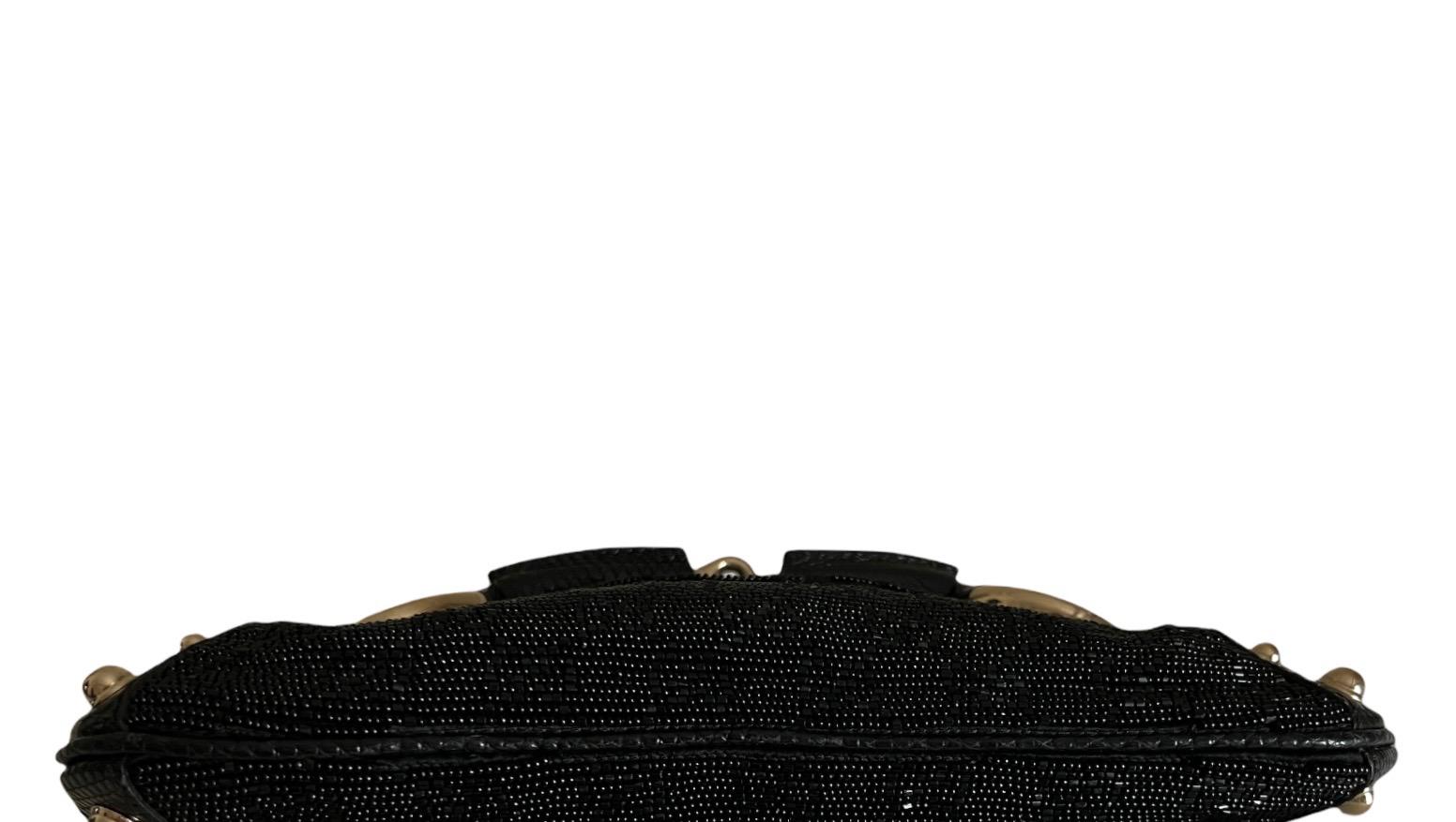 Gucci Tom Ford Black Monogram Beaded Crystal Lizard Bamboo Horsebit Clutch Bag en vente 1