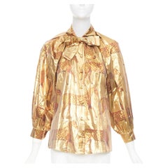 rare GUCCI horse metallic lurex animal print pussy bow vintage blouse shirt top