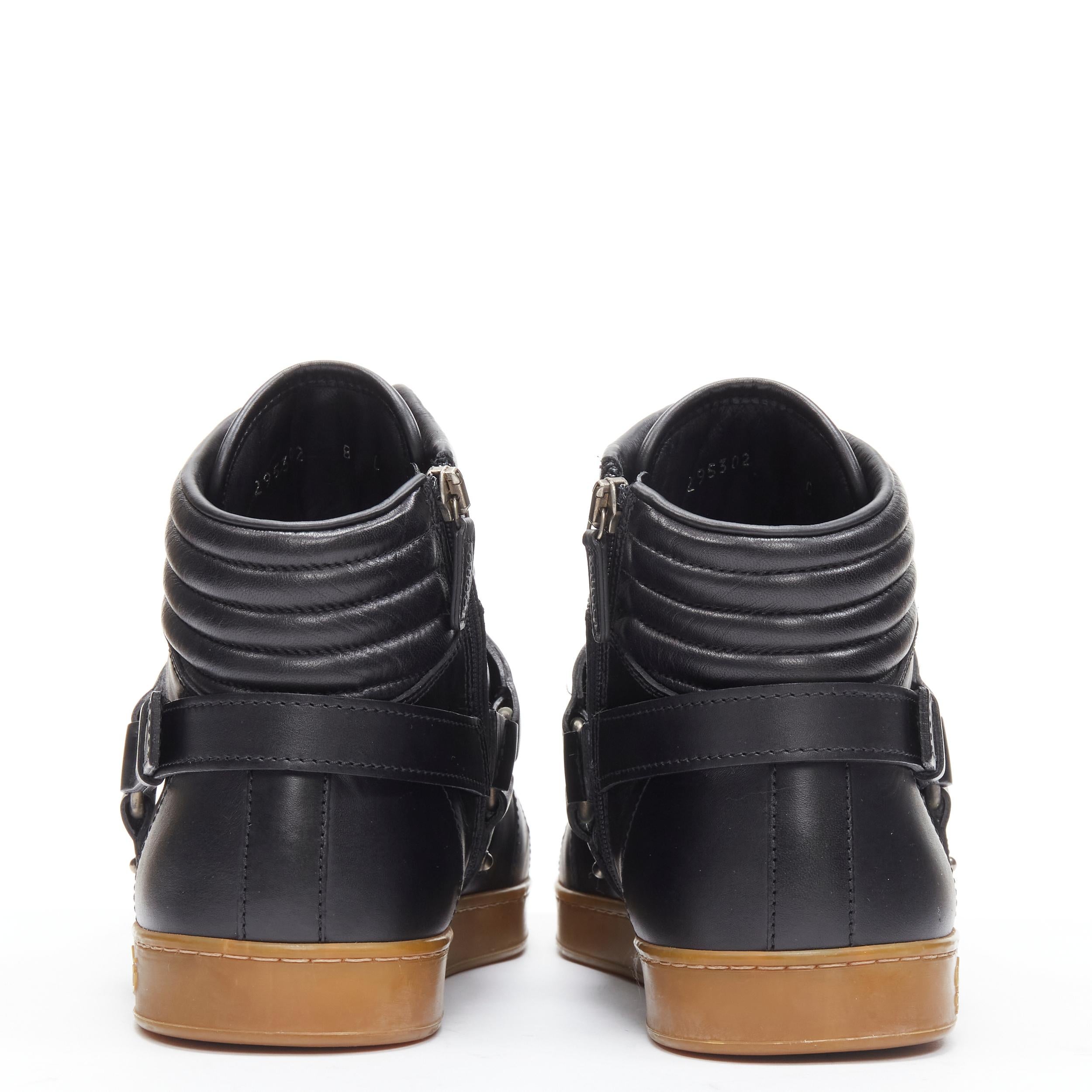 Women's rare GUCCI Horsebit harness black leather gum sole high top sneaker UK8 EU42