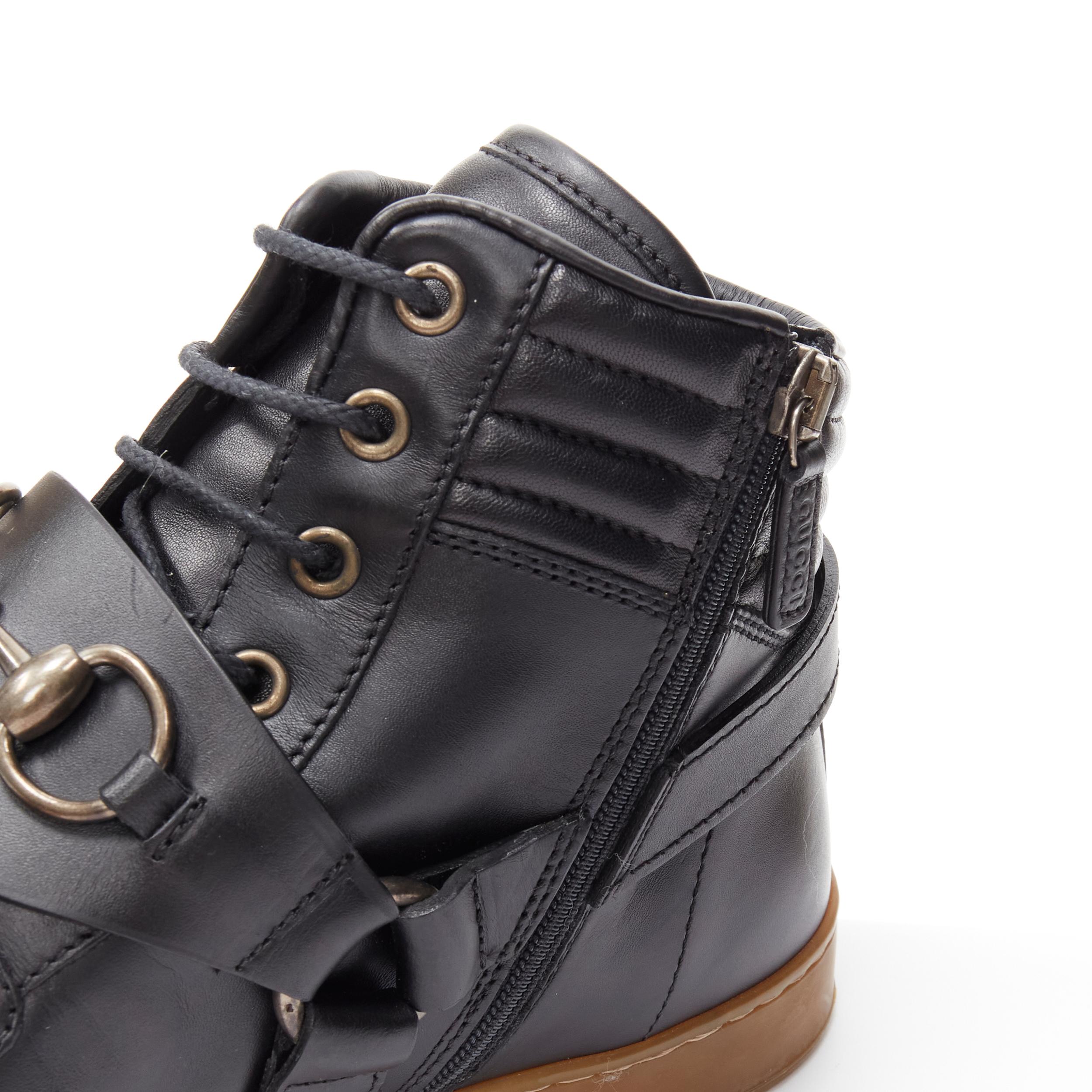 rare GUCCI Horsebit harness black leather gum sole high top sneaker UK8 EU42 1