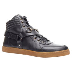 rare GUCCI Horsebit harness black leather gum sole high top sneaker UK8 EU42