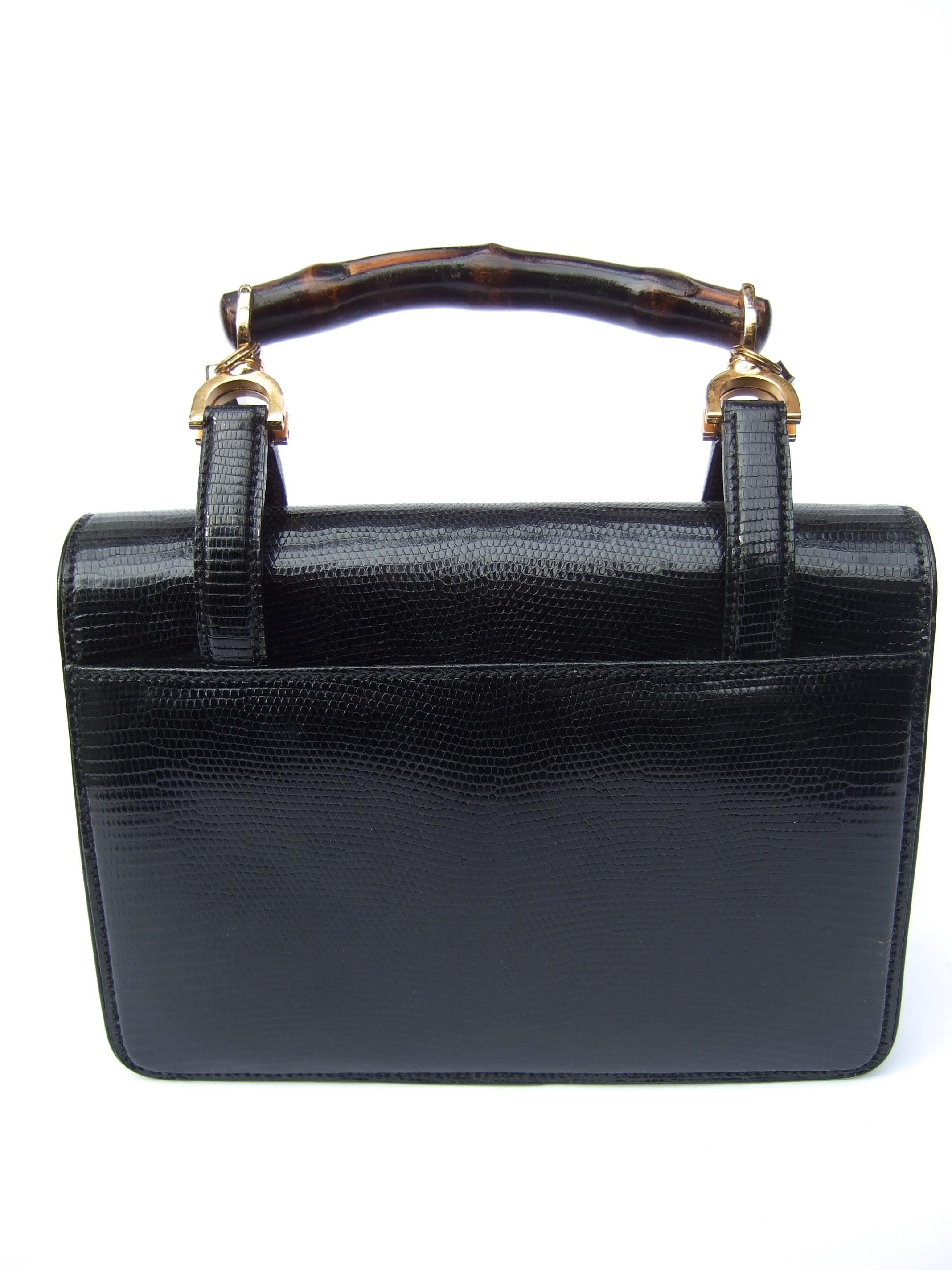 Rare Gucci Italian Black Lizard Leather Handbag - Shoulder Bag c 1970s 3
