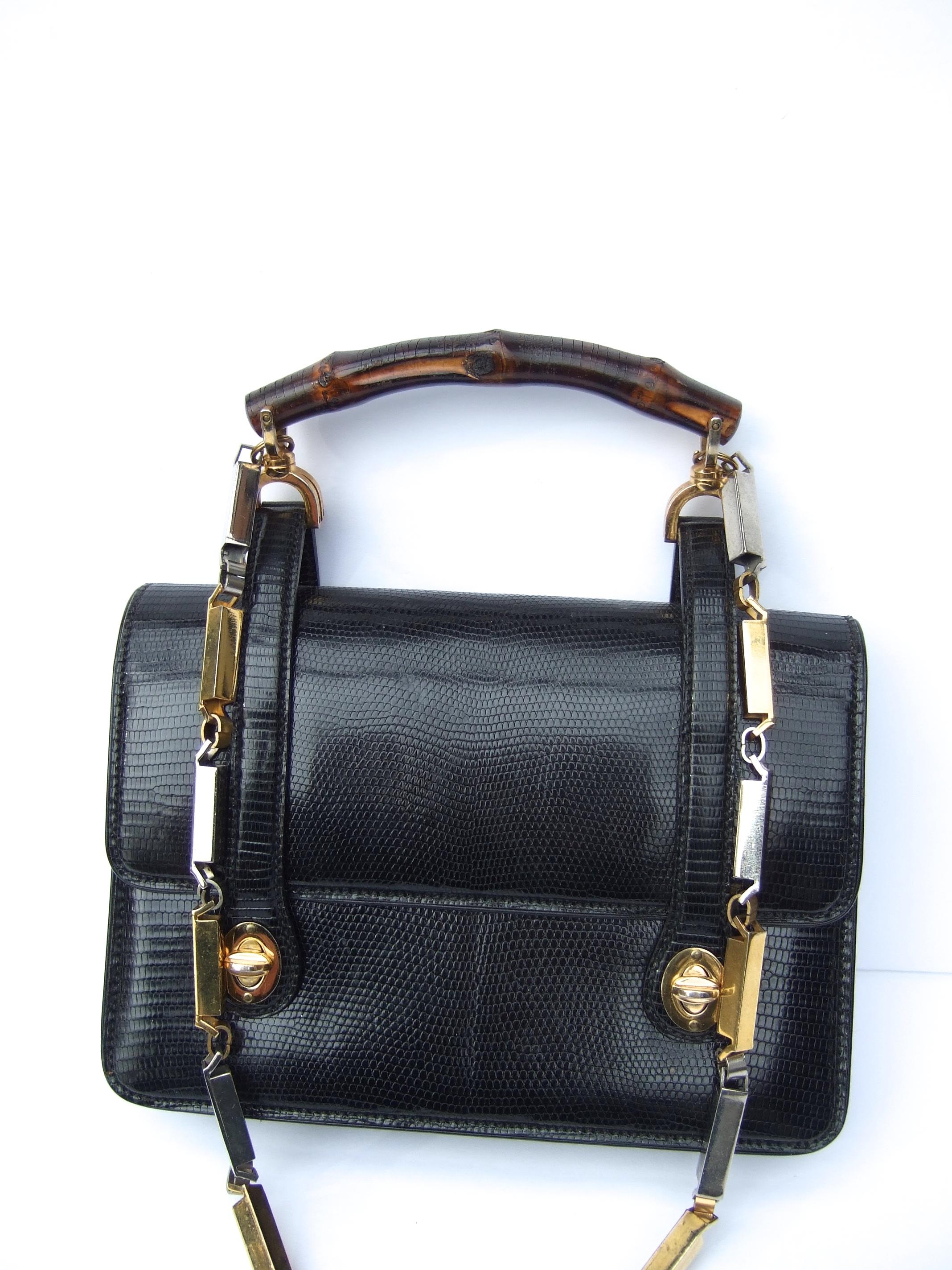Rare Gucci Italian Black Lizard Leather Handbag - Shoulder Bag c 1970s 4