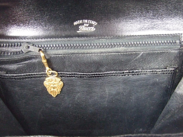 Rare Gucci Italian Black Lizard Leather Handbag - Shoulder Bag c 1970s For Sale 10