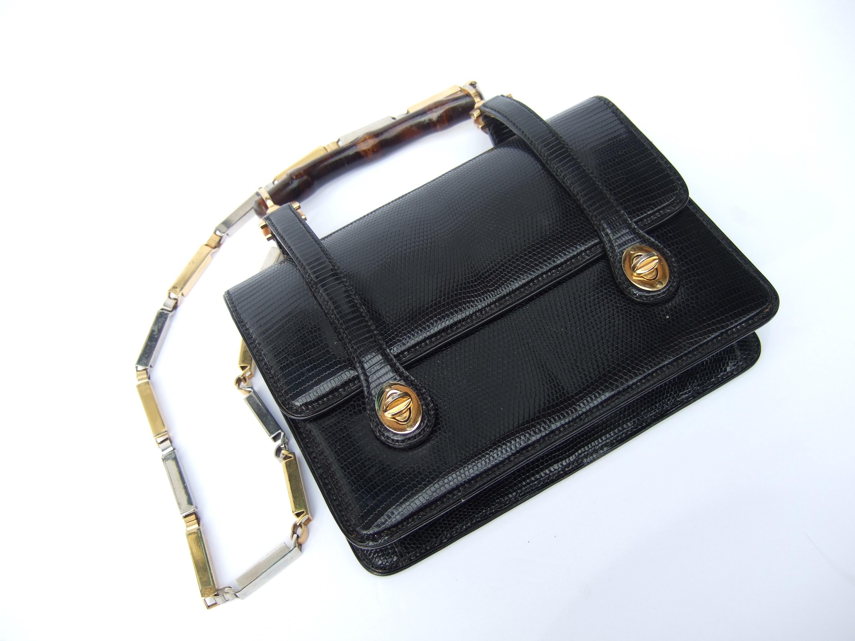 Rare Gucci Italian Black Lizard Leather Handbag - Shoulder Bag c 1970s 2