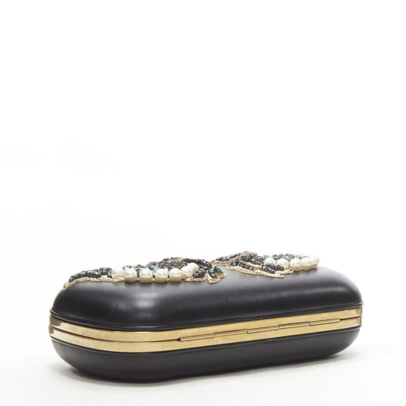 Women's rare GUCCI Limited Edition black Double Swallow crystal pearl embellished clutch