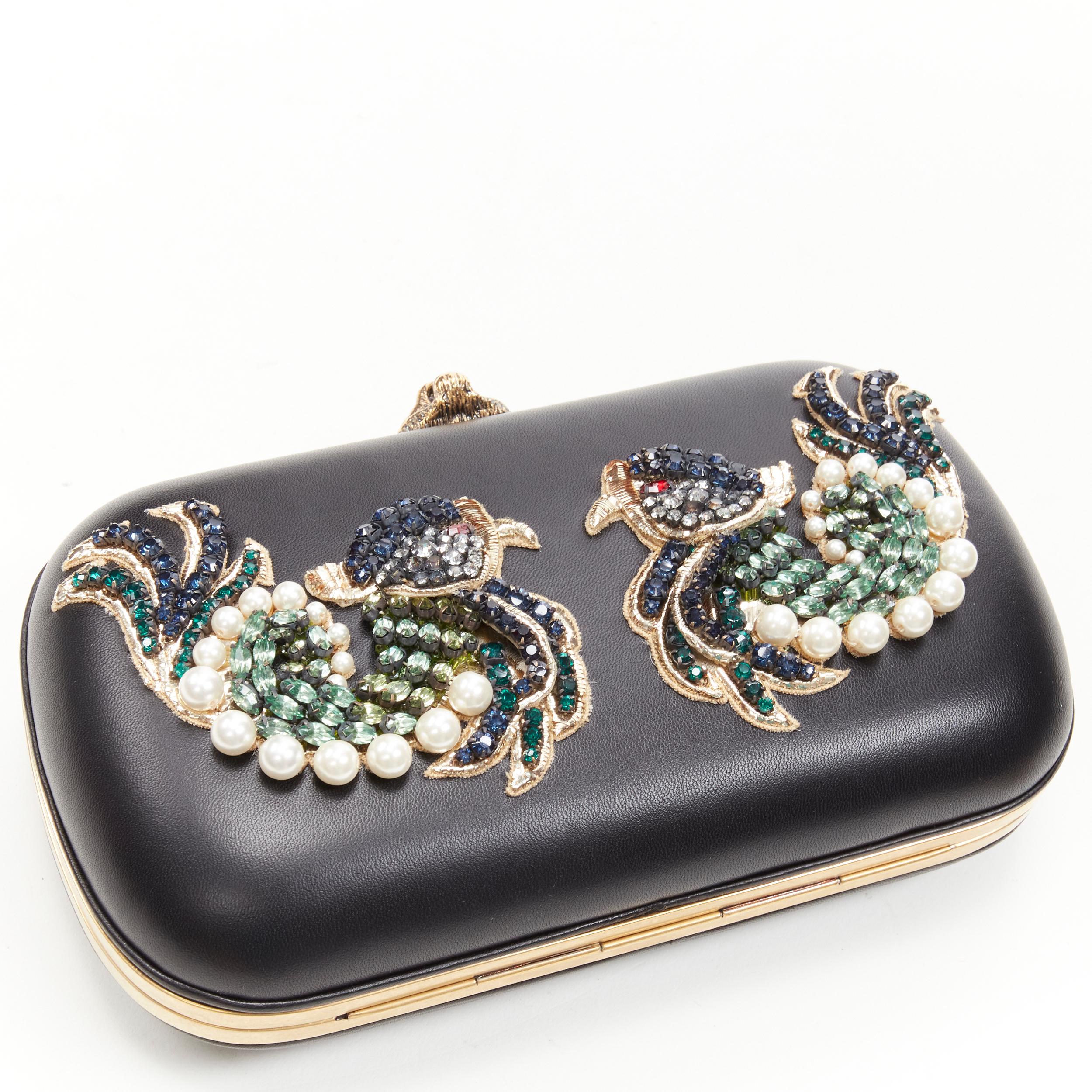 rare GUCCI Limited Edition black Double Swallow crystal pearl embellished clutch For Sale 1