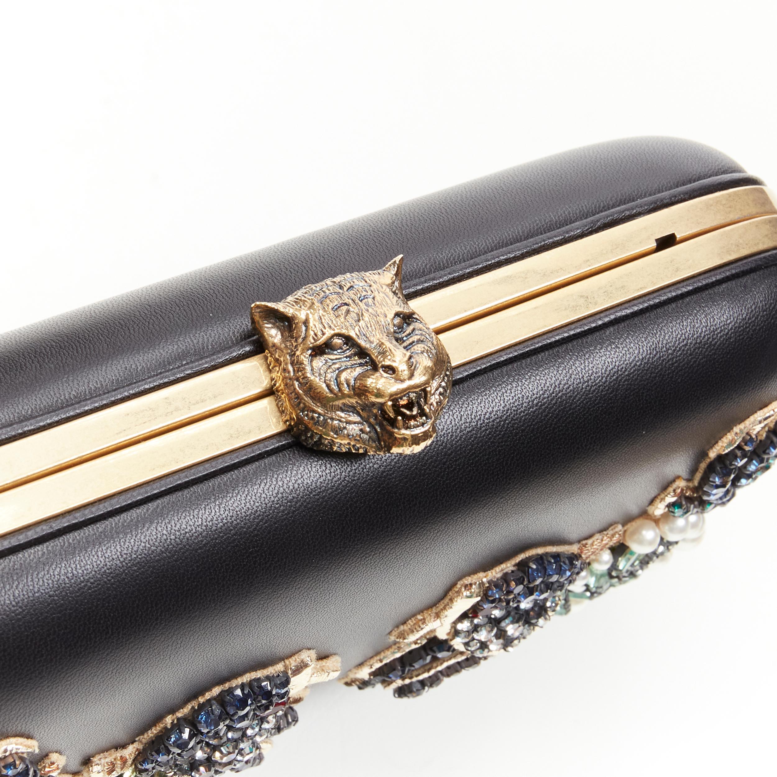 rare GUCCI Limited Edition black Double Swallow crystal pearl embellished clutch For Sale 2