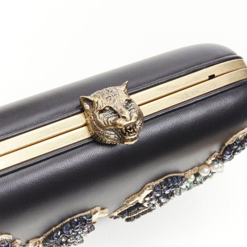 rare GUCCI Limited Edition black Double Swallow crystal pearl embellished clutch 2