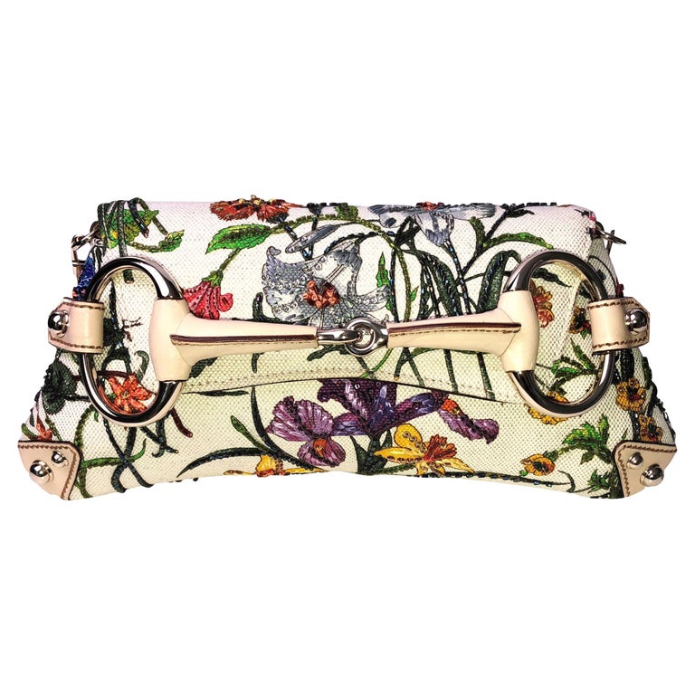 Rare GUCCI Limited Edition Flora Print Beaded Embroidered Horsebit Bag  Clutch at 1stDibs