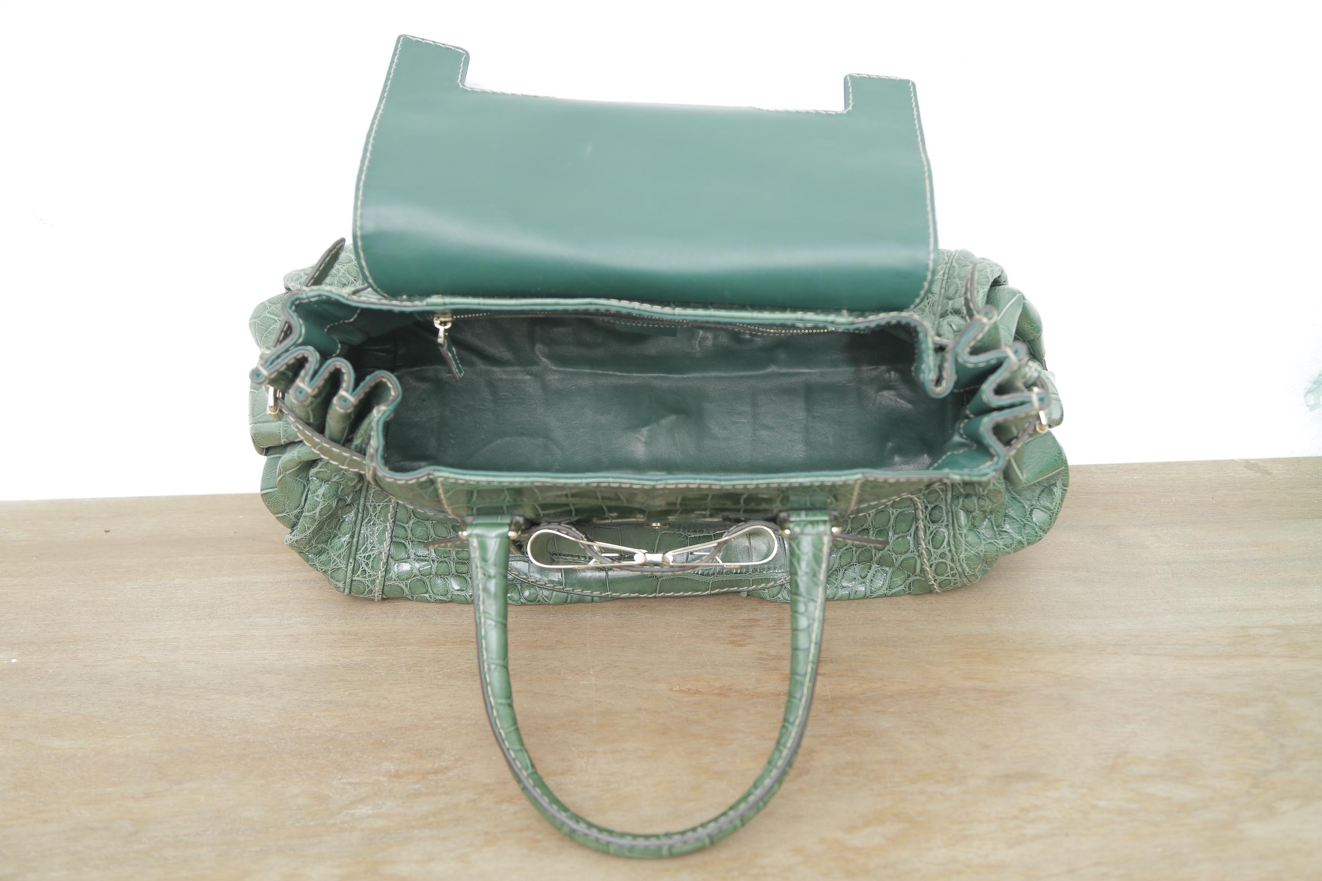 Gray  Rare Gucci Limited Edition Green Crocodile Skin Leather Weekend/Travel Bag For Sale