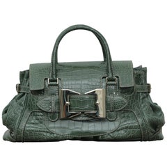  Rare Gucci Limited Edition Green Crocodile Skin Leather Weekend/Travel Bag