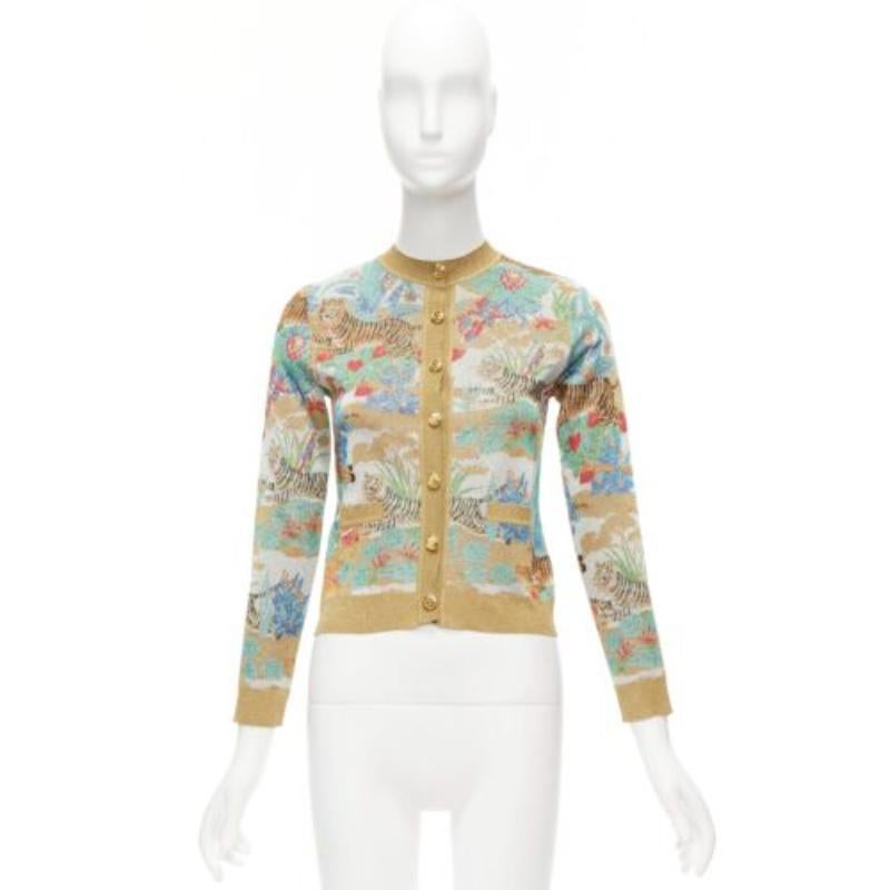 rare GUCCI Limited oriental tiger metallic gold lurex GG button cardigan XXS For Sale 5