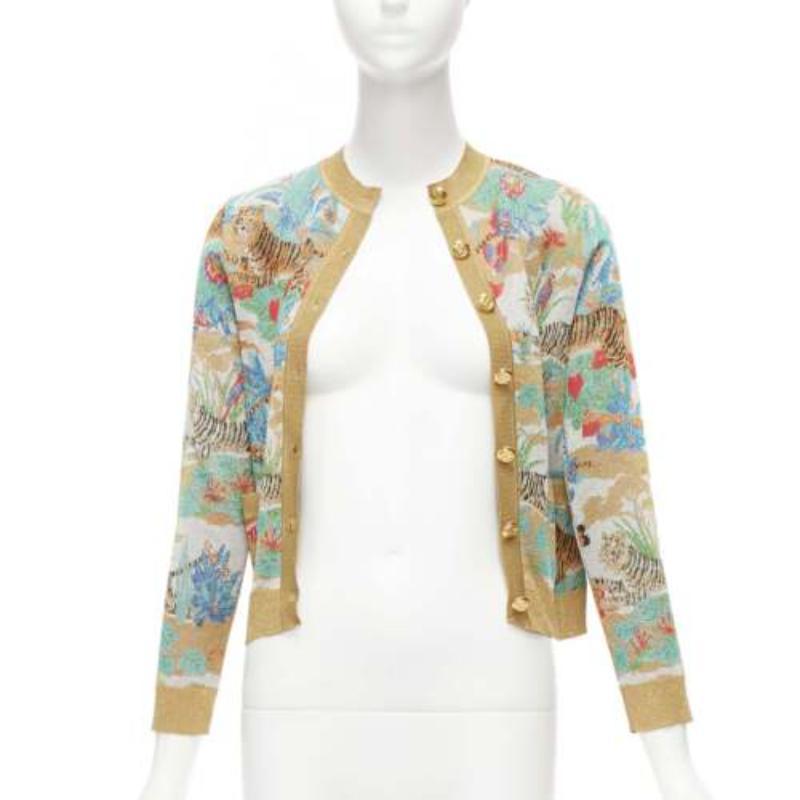 Gold rare GUCCI Limited oriental tiger metallic gold lurex GG button cardigan XXS For Sale