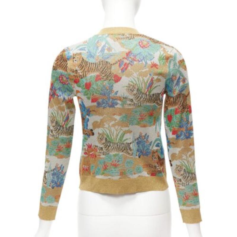 rare GUCCI Limited oriental tiger metallic gold lurex GG button cardigan XXS For Sale 1