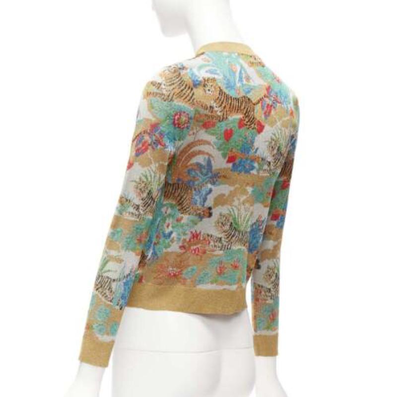 rare GUCCI Limited oriental tiger metallic gold lurex GG button cardigan XXS For Sale 2