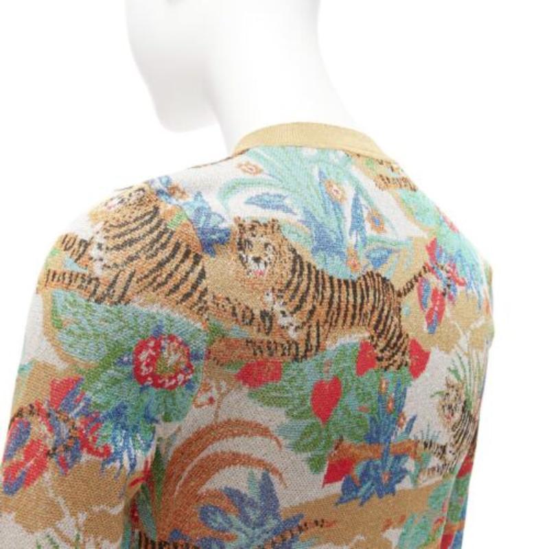 rare GUCCI Limited oriental tiger metallic gold lurex GG button cardigan XXS For Sale 3