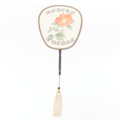 rare GUCCI Modern Future Gothic red Camellia floral logo silk Oriental fan