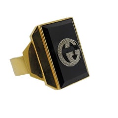 Rare Gucci Onyx Diamond Gold Cuff Bracelet