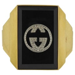 Rare Gucci Onyx Diamond Gold Cuff Bracelet