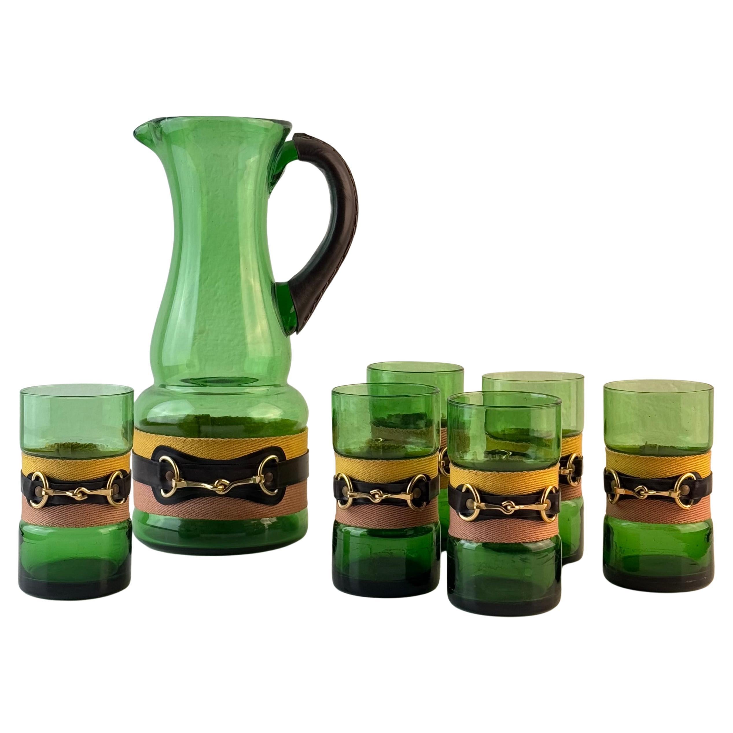 Rare Gucci Pitcher and Six Glasses set, 1950s For Sale