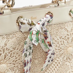 rare GUCCI Positano 156058 ecru lace crochet insert scarf trim tote bag