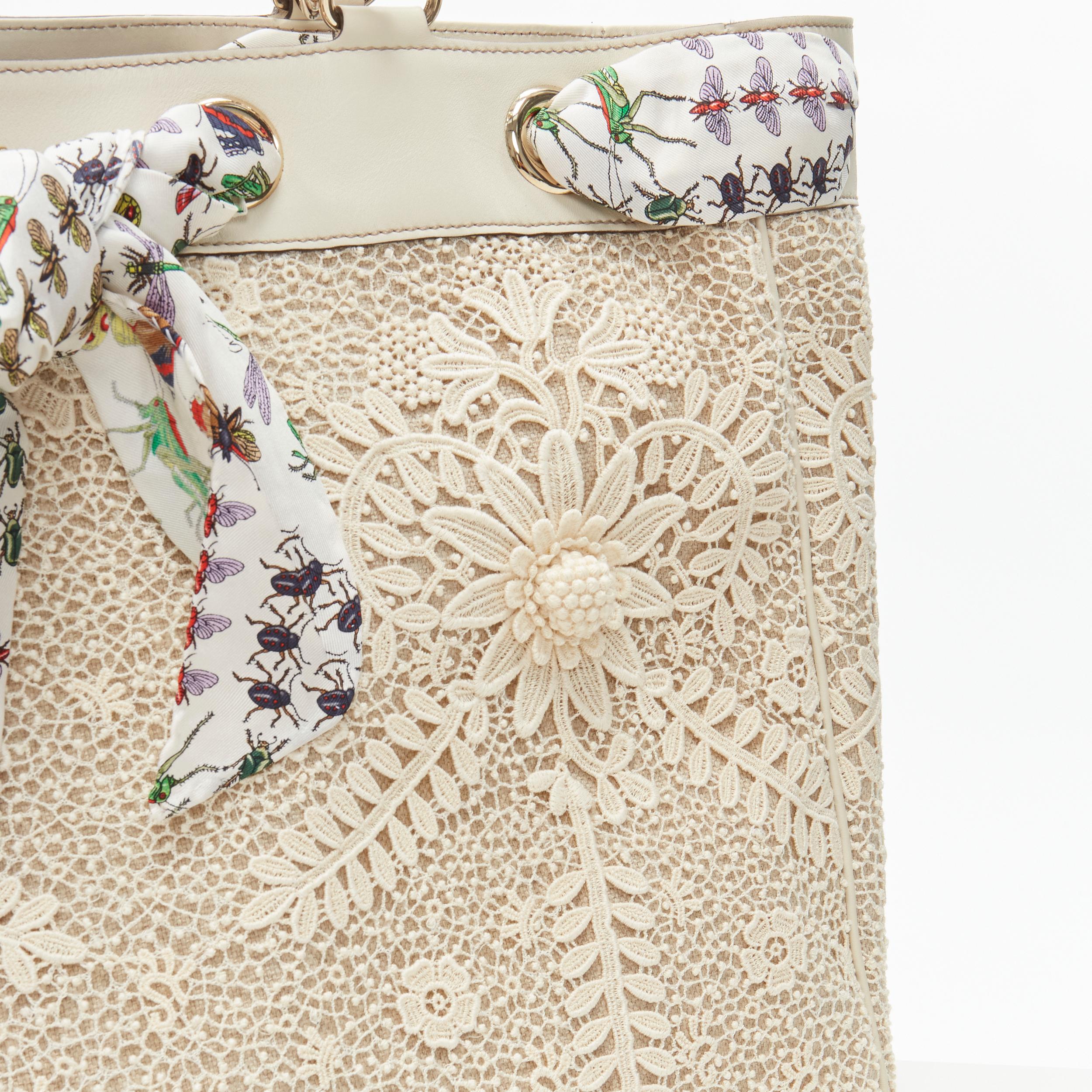 rare GUCCI Positano 156058 ecru lace crochet insert scarf trim tote bag 1