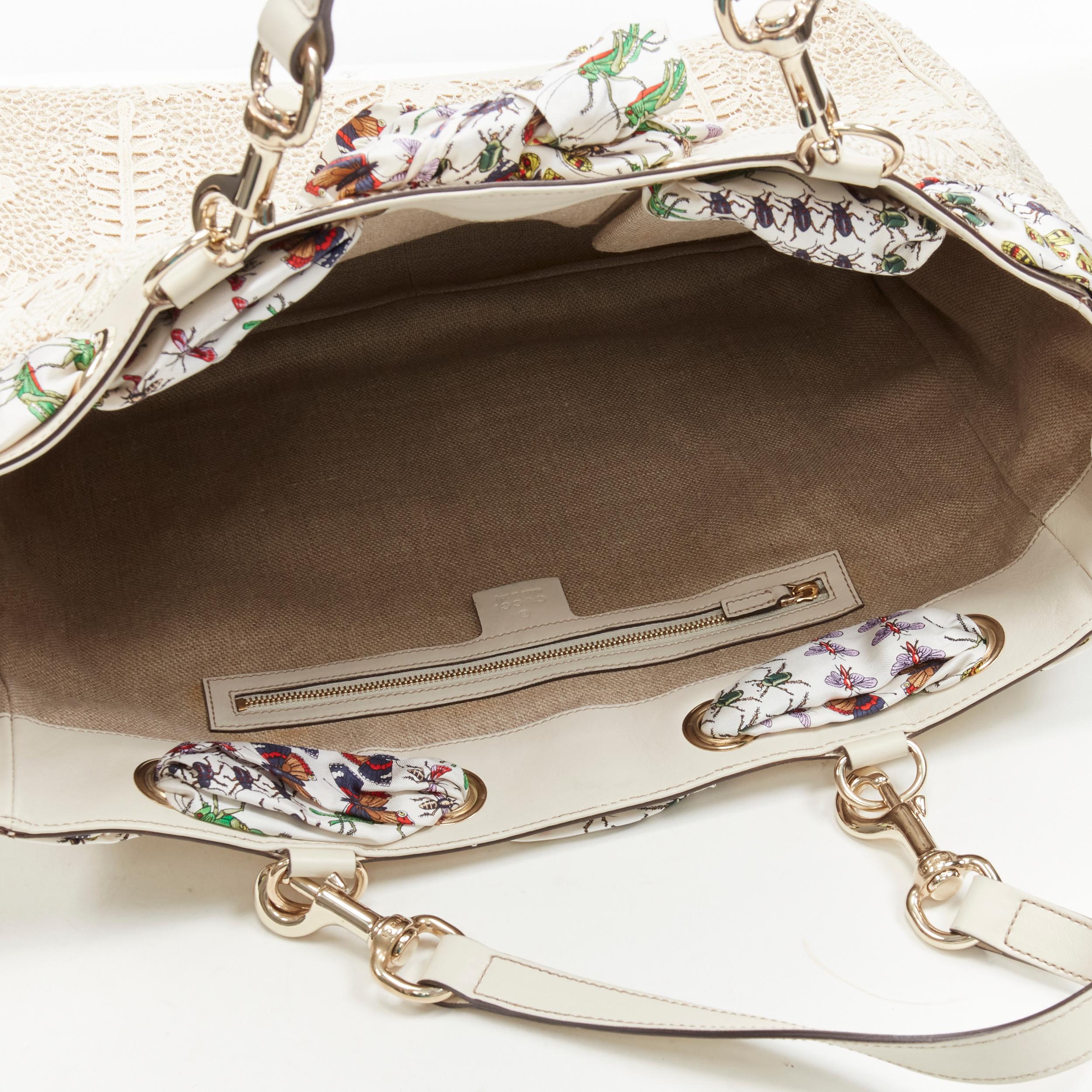rare GUCCI Positano 156058 ecru lace crochet insert scarf trim tote bag 2