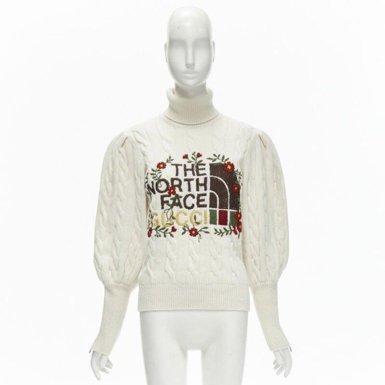 rare GUCCI THE NORTH FACE wool floral logo embroidery cable