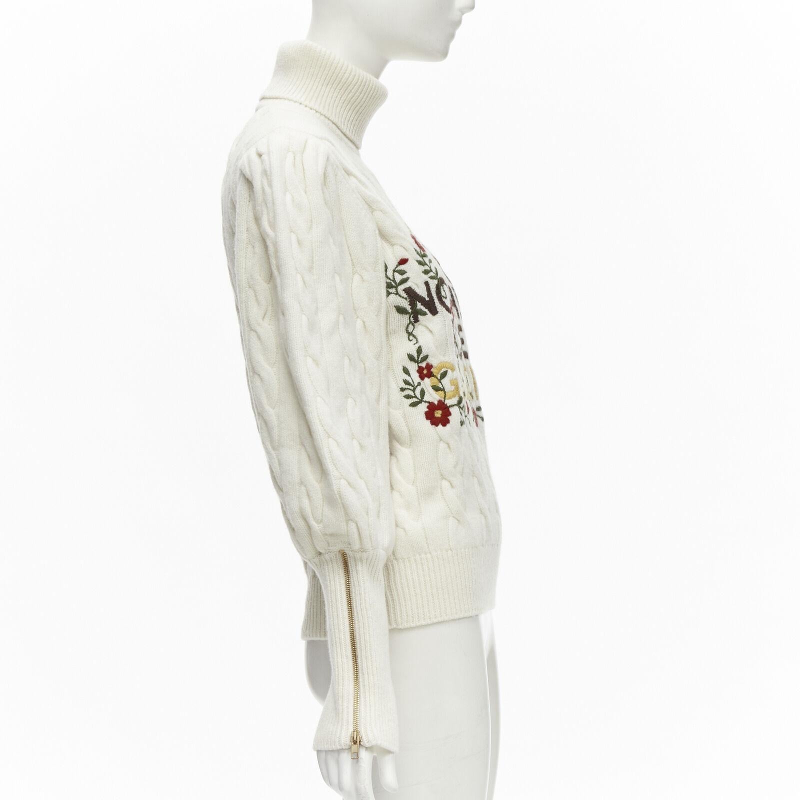 rare GUCCI THE NORTH FACE wool floral logo embroidery cable knit turtleneck XS In Excellent Condition For Sale In Hong Kong, NT