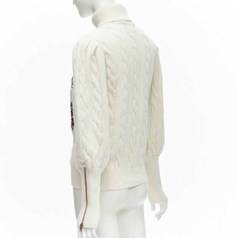 rare GUCCI THE NORTH FACE wool floral logo embroidery cable knit turtleneck XS For Sale 1