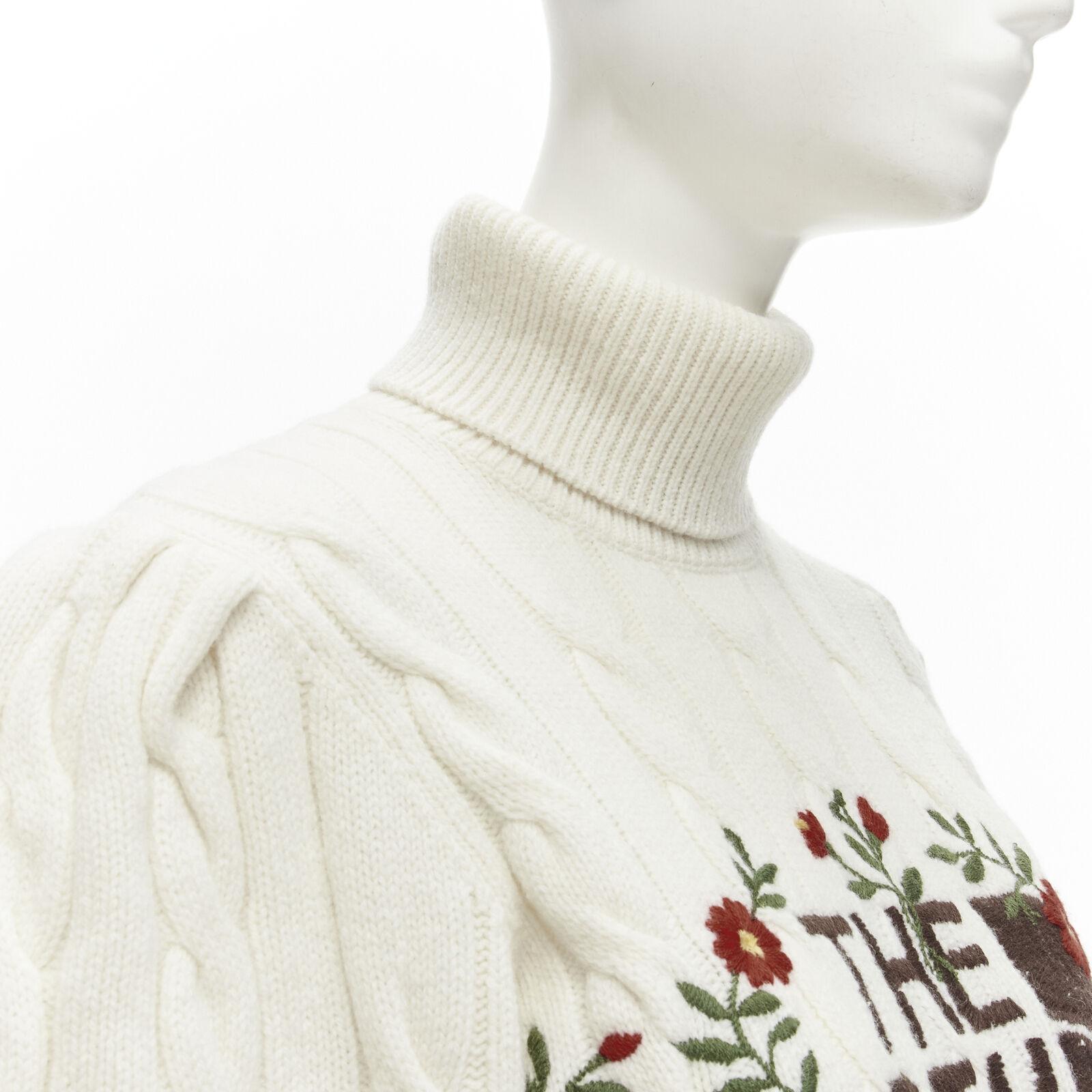 rare GUCCI THE NORTH FACE wool floral logo embroidery cable knit turtleneck XS For Sale 3