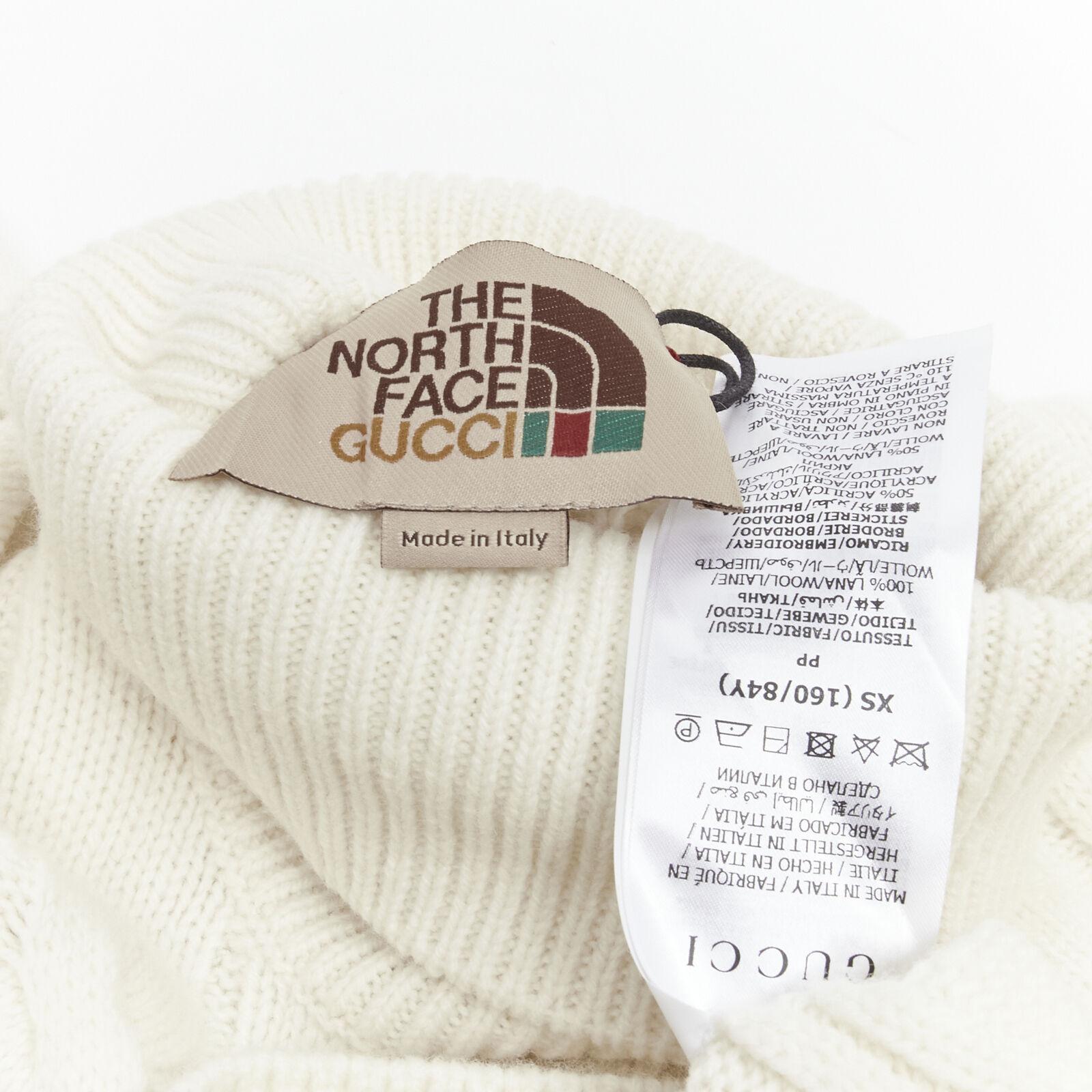 rare GUCCI THE NORTH FACE wool floral logo embroidery cable knit turtleneck XS For Sale 4
