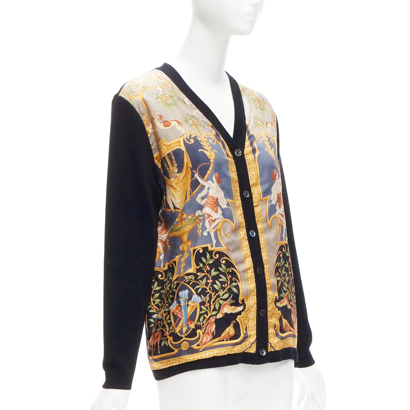 rare GUCCI Tom Ford 1995 gold Roman baroque silk black wool cardigan L In Excellent Condition For Sale In Hong Kong, NT