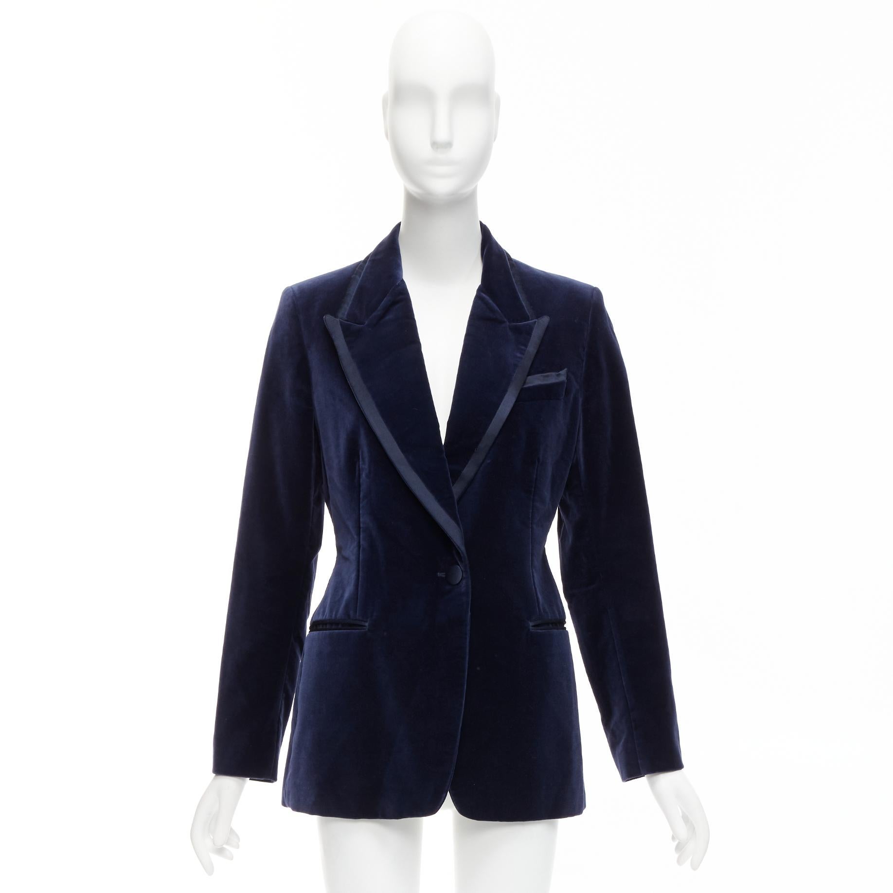 rare GUCCI Tom Ford 1996 Runway blue velvet tuxedo piping blazer jacket IT44 L For Sale 6