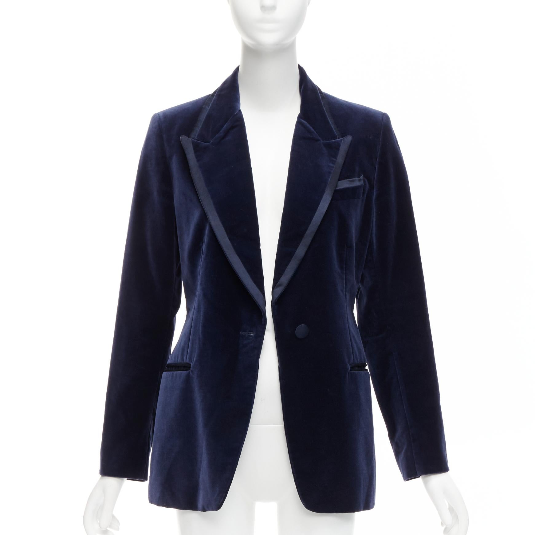 rare GUCCI Tom Ford 1996 Runway blue velvet tuxedo piping blazer jacket IT44 L In Good Condition For Sale In Hong Kong, NT