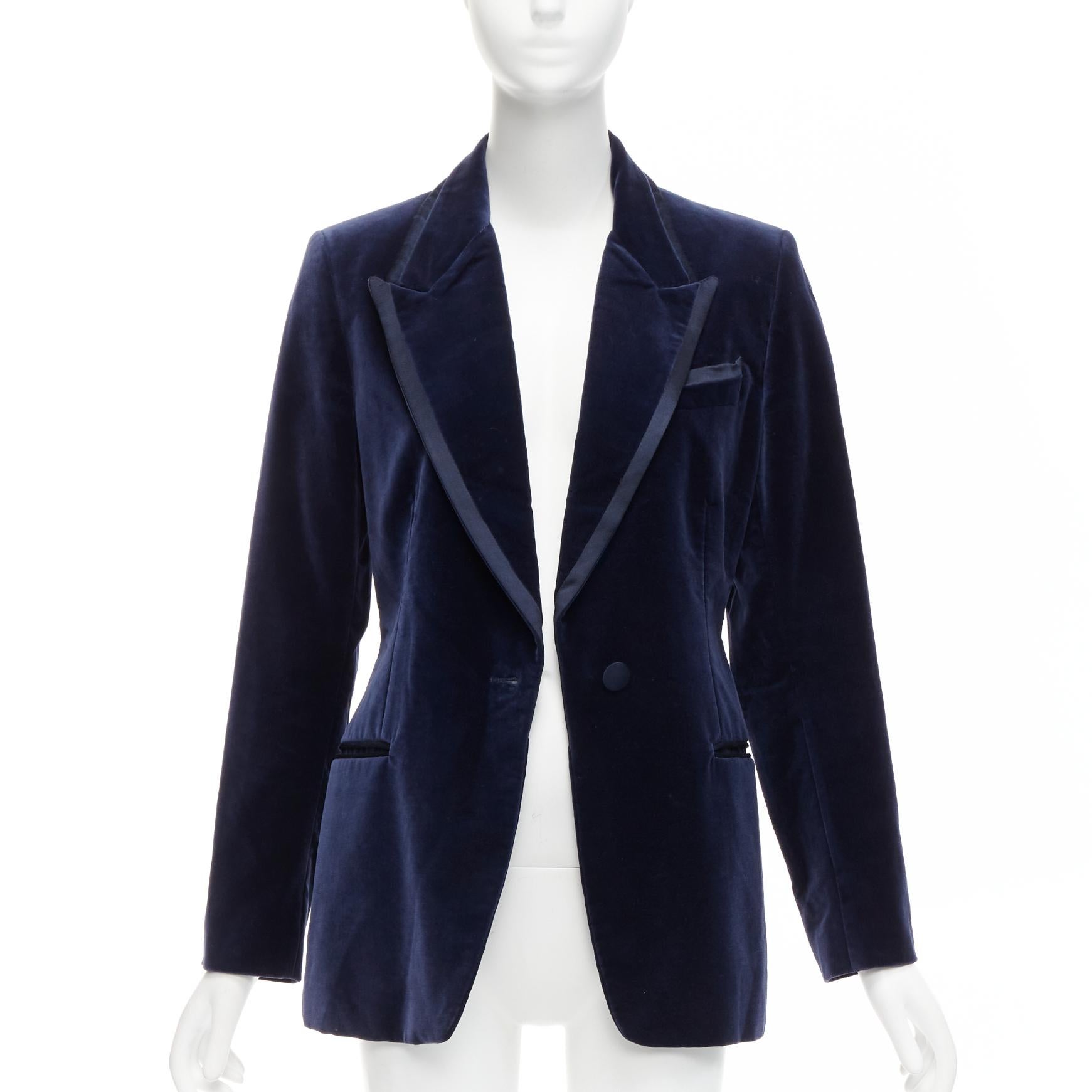 Black rare GUCCI Tom Ford 1996 Runway blue velvet tuxedo piping blazer jacket IT44 L