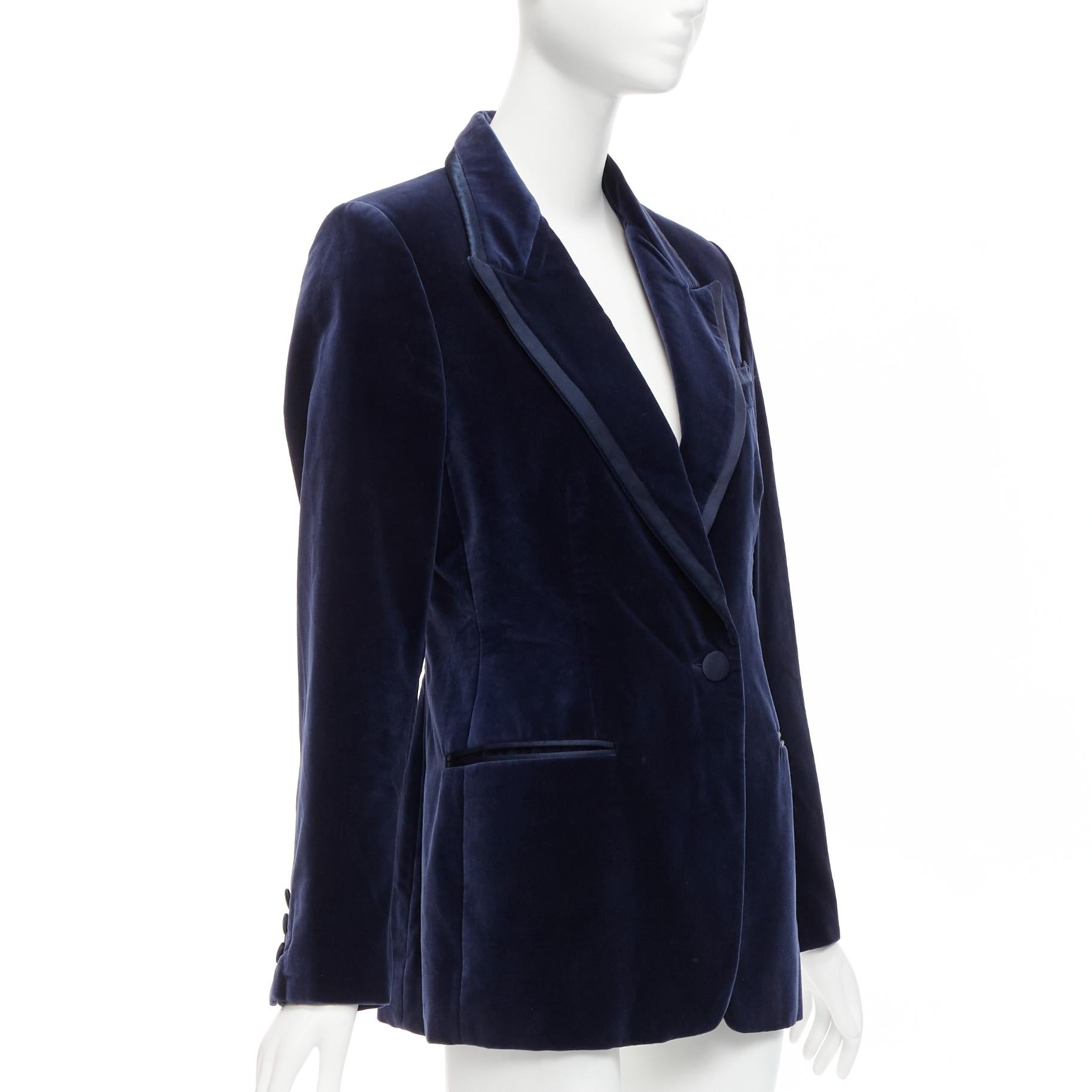 Women's rare GUCCI Tom Ford 1996 Runway blue velvet tuxedo piping blazer jacket IT44 L For Sale