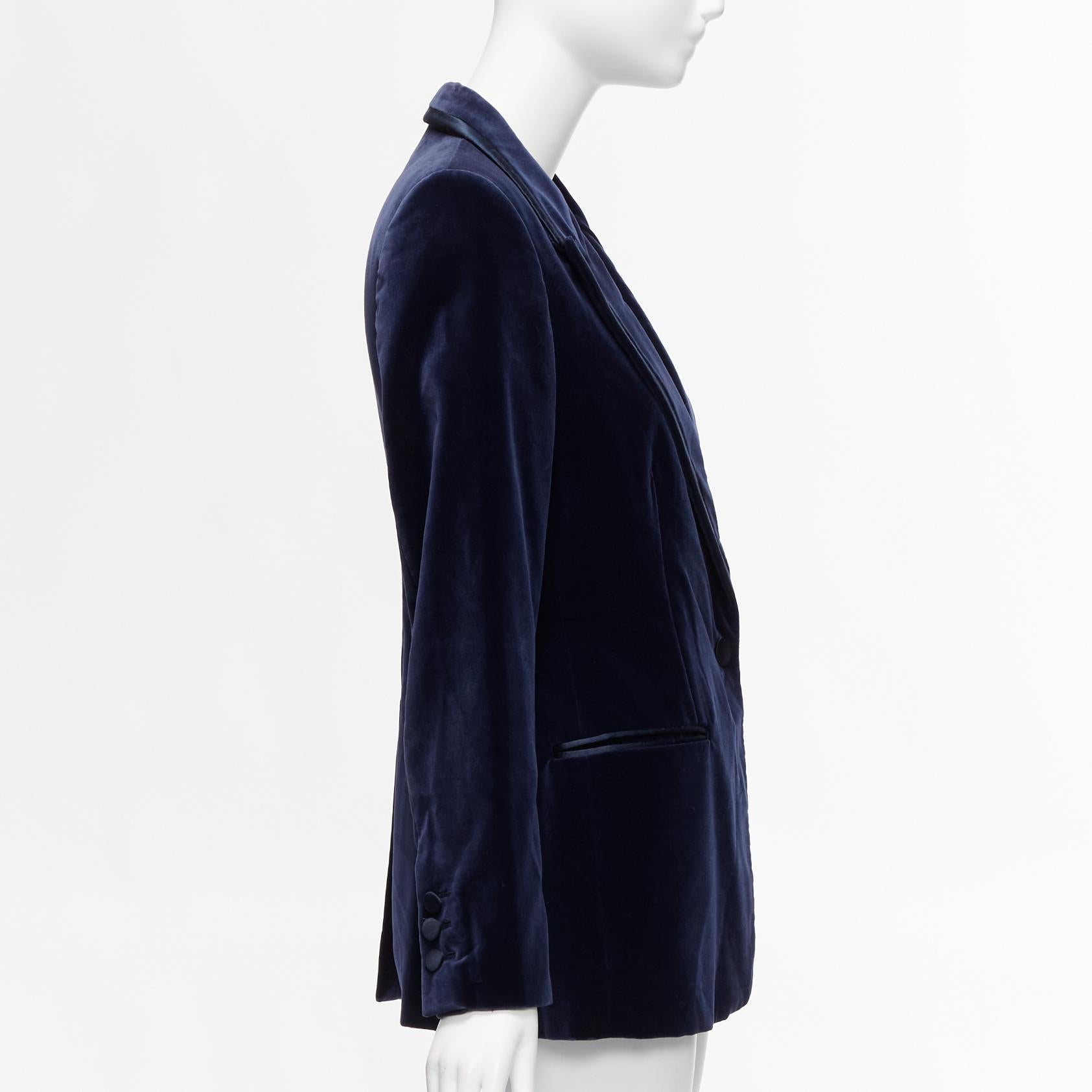Women's rare GUCCI Tom Ford 1996 Runway blue velvet tuxedo piping blazer jacket IT44 L