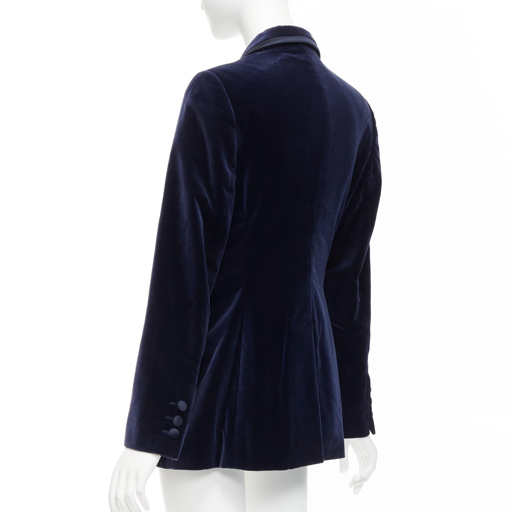 rare GUCCI Tom Ford 1996 Runway blue velvet tuxedo piping blazer jacket IT44 L For Sale 3