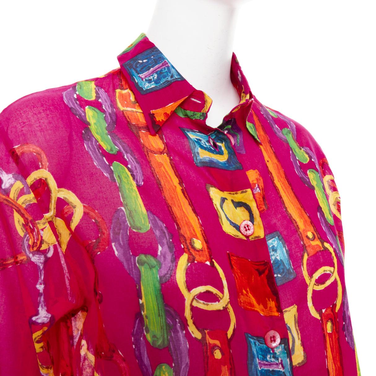 rare GUCCI Tom Ford 1996 Vintage Gold GG chain belt print cotton shirt IT38 XS en vente 1