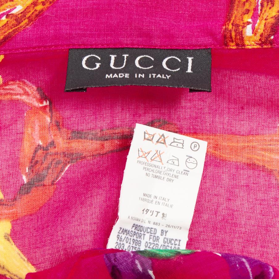 rare GUCCI Tom Ford 1996 Vintage Gold GG chain belt print cotton shirt IT38 XS en vente 3